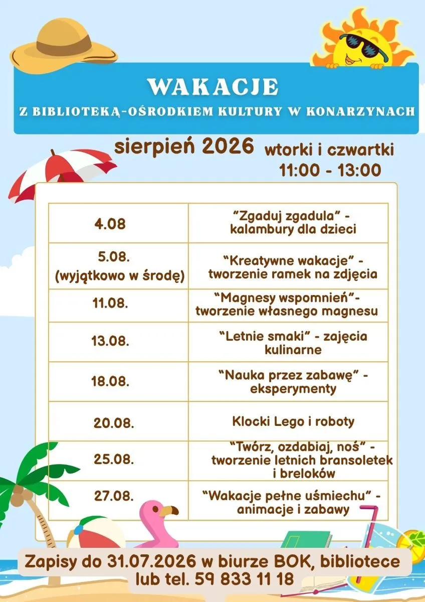 Wakacje z Biblioteką-Ośrodkiem Kultury w Konarzynach!!!