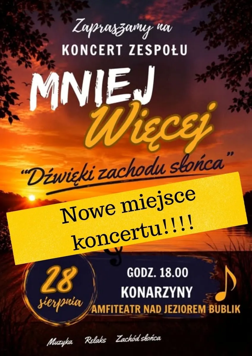 Zmiana miejsca koncertu "Dźwięki zachodu słońca"!!!