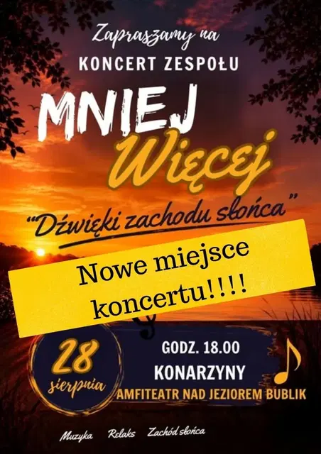 Zmiana miejsca koncertu "Dźwięki zachodu słońca"!!!
