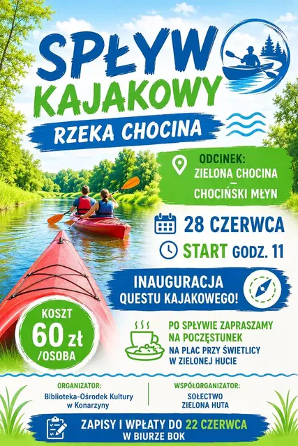Spływ kajakowy rzeką Chociną